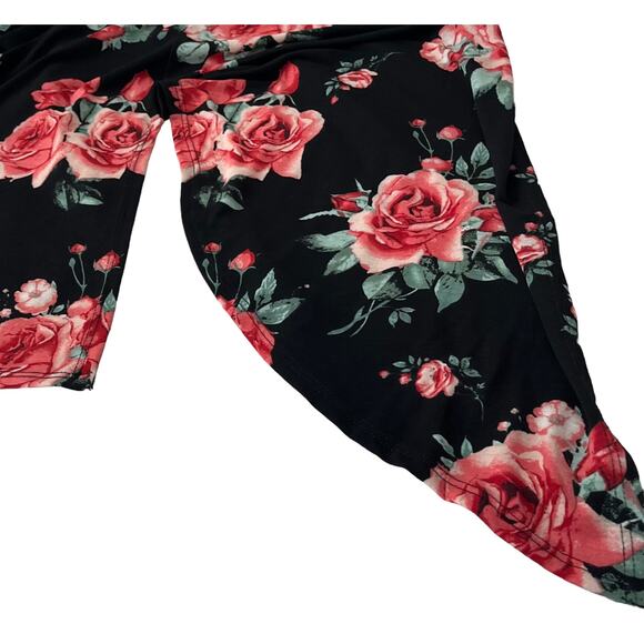 LIME N CHILI OPEN-FRONT CASCADING COVER-UP, WOMENS, M, BLACK W/PINK & GREEN ROSE - Picture 7 of 9